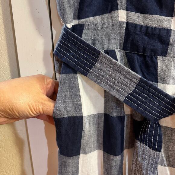 J.CREW Gingham Beauchamps Linen Spaghetti Strap Jumpsuit In Navy Ivory Size 12 - Picture 6 of 10